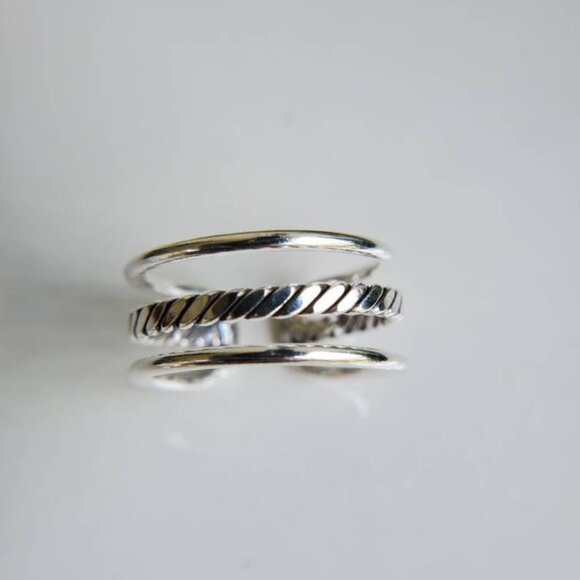 Women's 925 Sterling Silver Triple Band Three Stacking Ring Set Adjustable Thumb - Picture 8 of 10